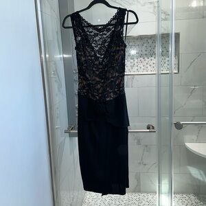 Moda International size 12 midi dress black shell with light tan liner